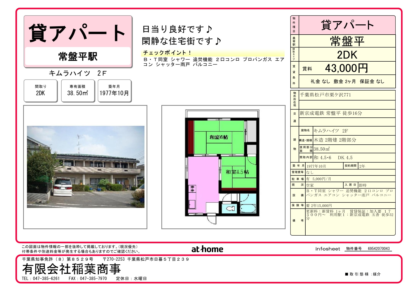 賃貸物件情報 松戸 新八柱 八柱 賃貸 マンション アパート 住宅 土地 新京成線 Jr武蔵野線沿線の不動産 有限会社稲葉商事 松戸市内中心に新八柱 八柱駅前の不動産 有限会社 稲葉商事